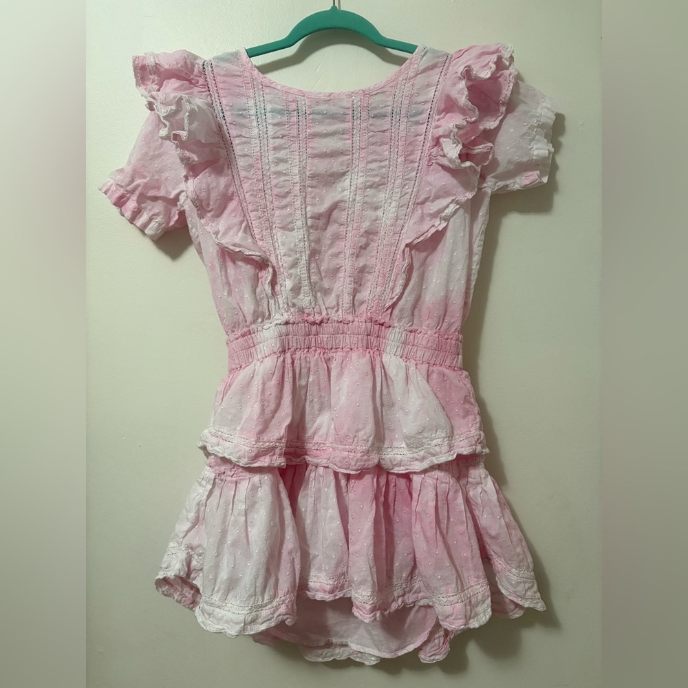LoveShackFancy Pink and White Ruffle Dress